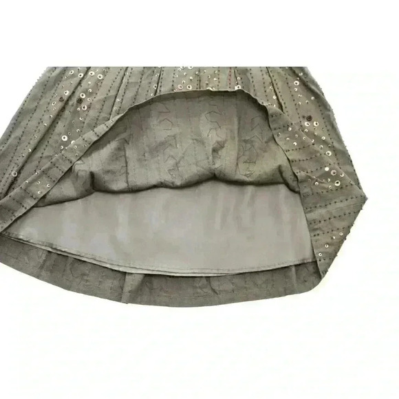 Carole Little Women's Size 8 Olive Green Linen Beaded Sequin Pleated Skirt Boho - Picture 6 of 9